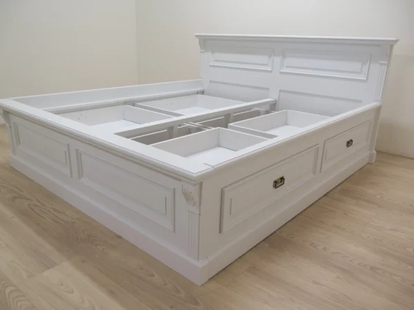 DeLuxe Bett 180x200 cm mit 4 Schubladen (2 auf jeder Seite) – Massivholzrahmen ohne Füße
