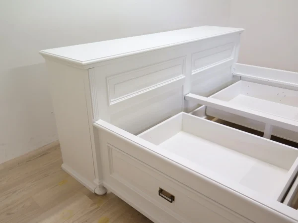Deluxe Bett 180x200cm – Massivholz aus Fichte, weiße Oberfläche, mit 4 Schubladen